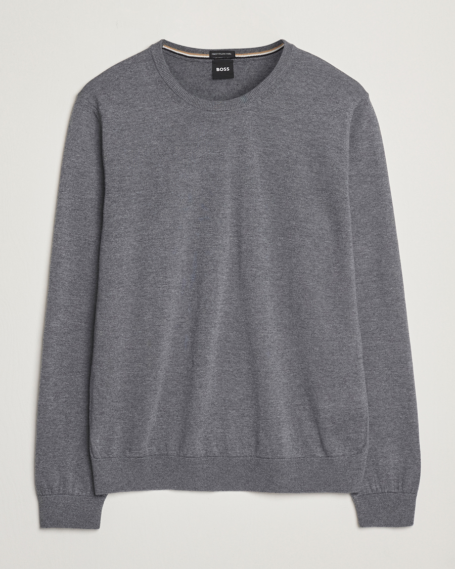 Herr | Tröjor | BOSS BLACK | Leno Wool Crew Neck Pullover Medium Grey