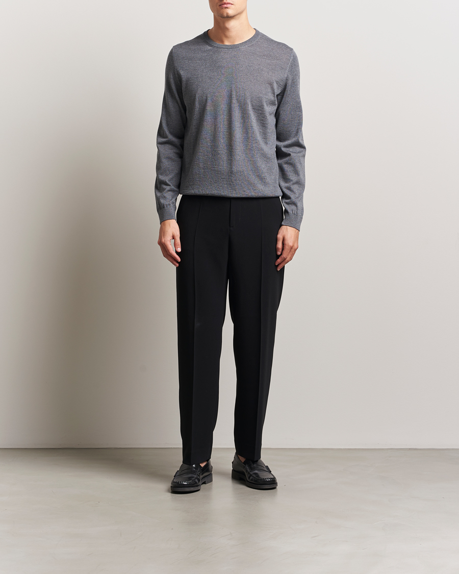Herr | Tröjor | BOSS BLACK | Leno Wool Crew Neck Pullover Medium Grey