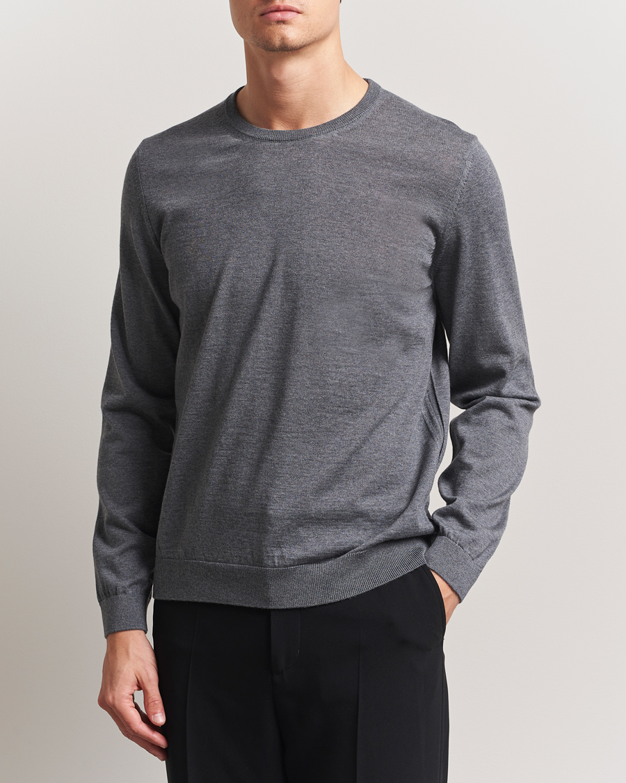 Herr | Tröjor | BOSS BLACK | Leno Wool Crew Neck Pullover Medium Grey