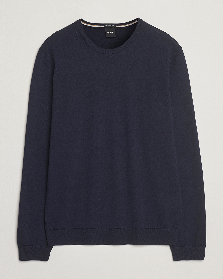 Herr | Tröjor | BOSS BLACK | Leno Wool Crew Neck Pullover Dark Blue