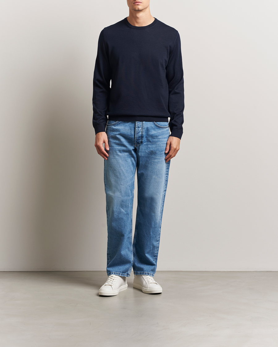 Herr | Tröjor | BOSS BLACK | Leno Wool Crew Neck Pullover Dark Blue