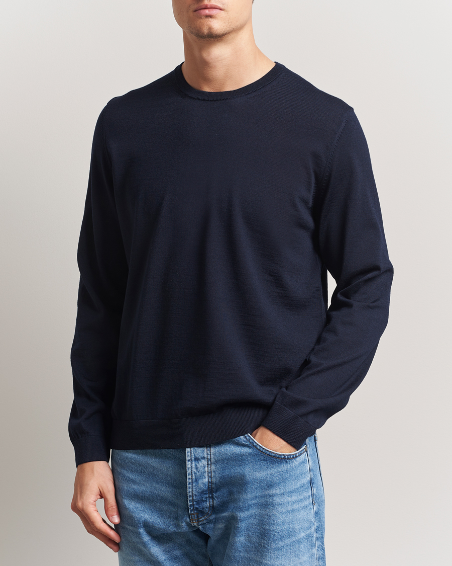 Herr | Tröjor | BOSS BLACK | Leno Wool Crew Neck Pullover Dark Blue