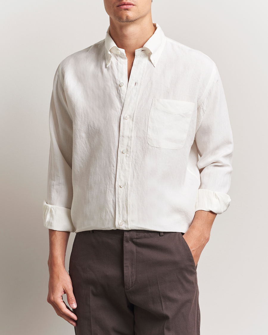 Herr | Skjortor | Kamakura Shirts | Linen Ametora Shirt White