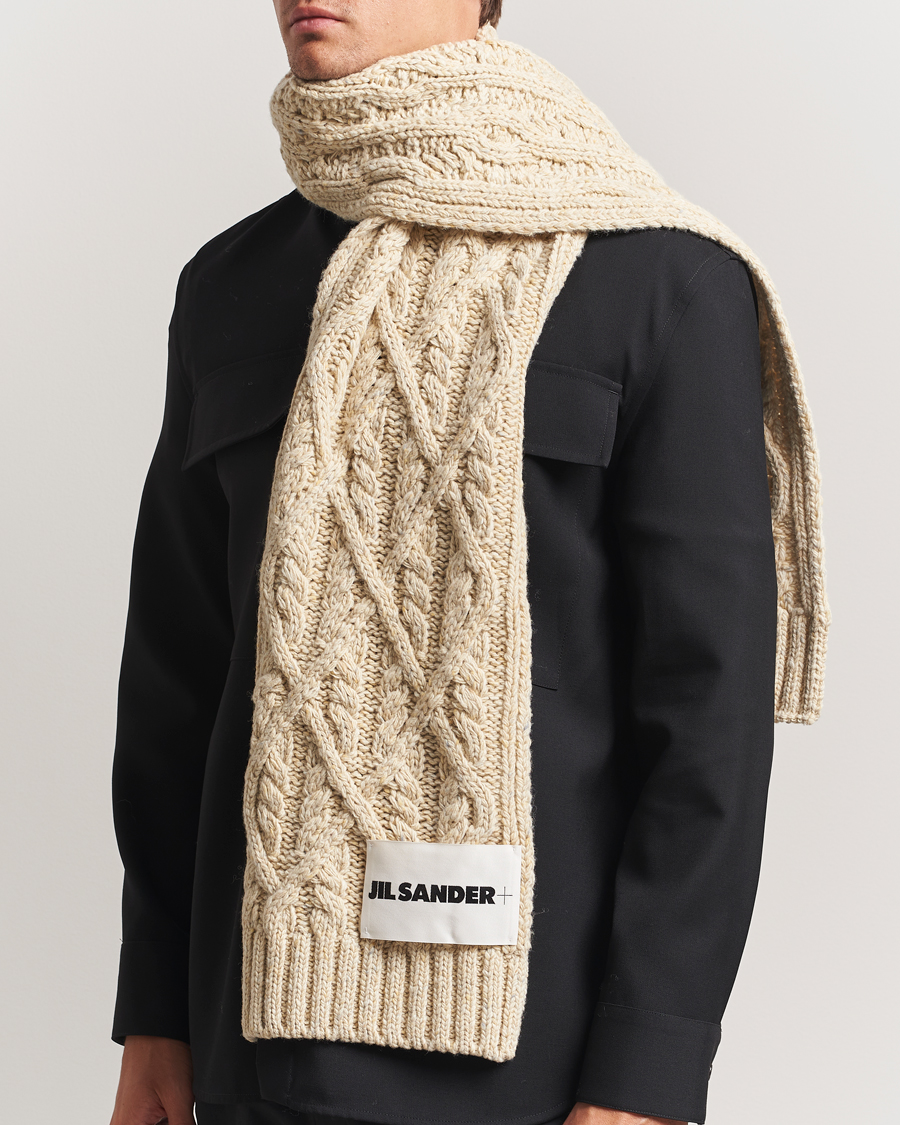 Herr | Jil Sander Wool Donegal Cable Scarf Natural | Jil Sander | Wool Donegal Cable Scarf Natural