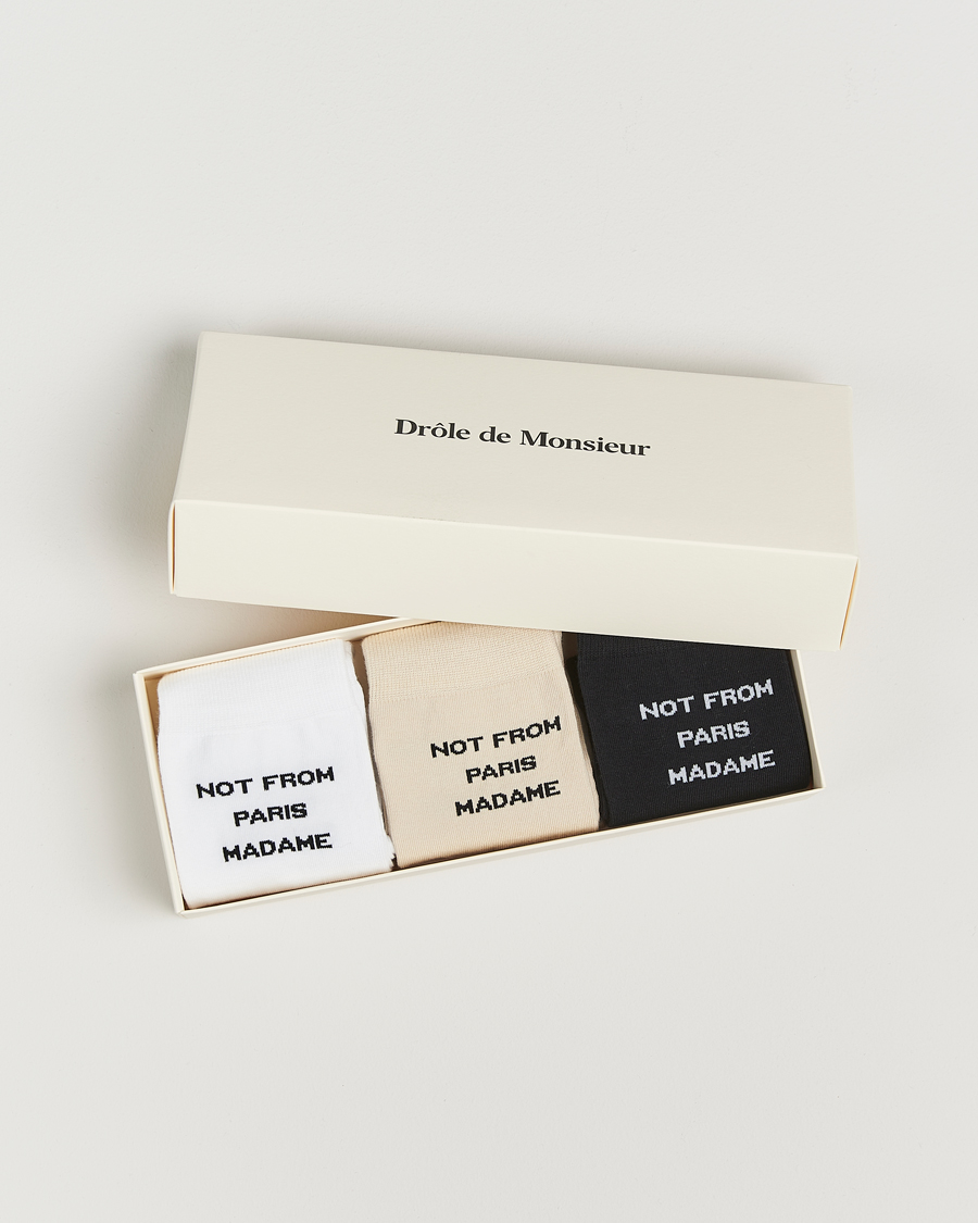 Herr | Underkläder | Drôle de Monsieur | 3-Pack Slogan Socks Black/White/Mastic