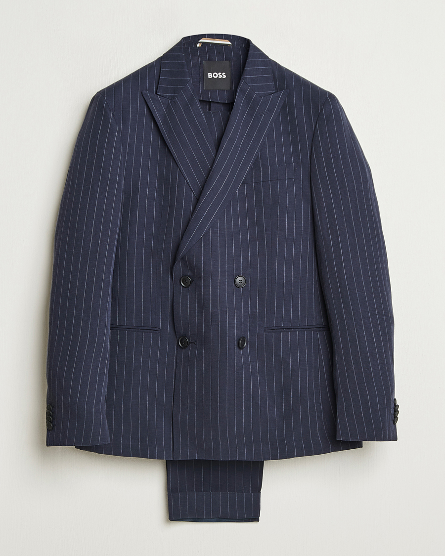 Herr | Kostymer | BOSS BLACK | Huge Double Breasted Pinstriped Suit Dark Blue