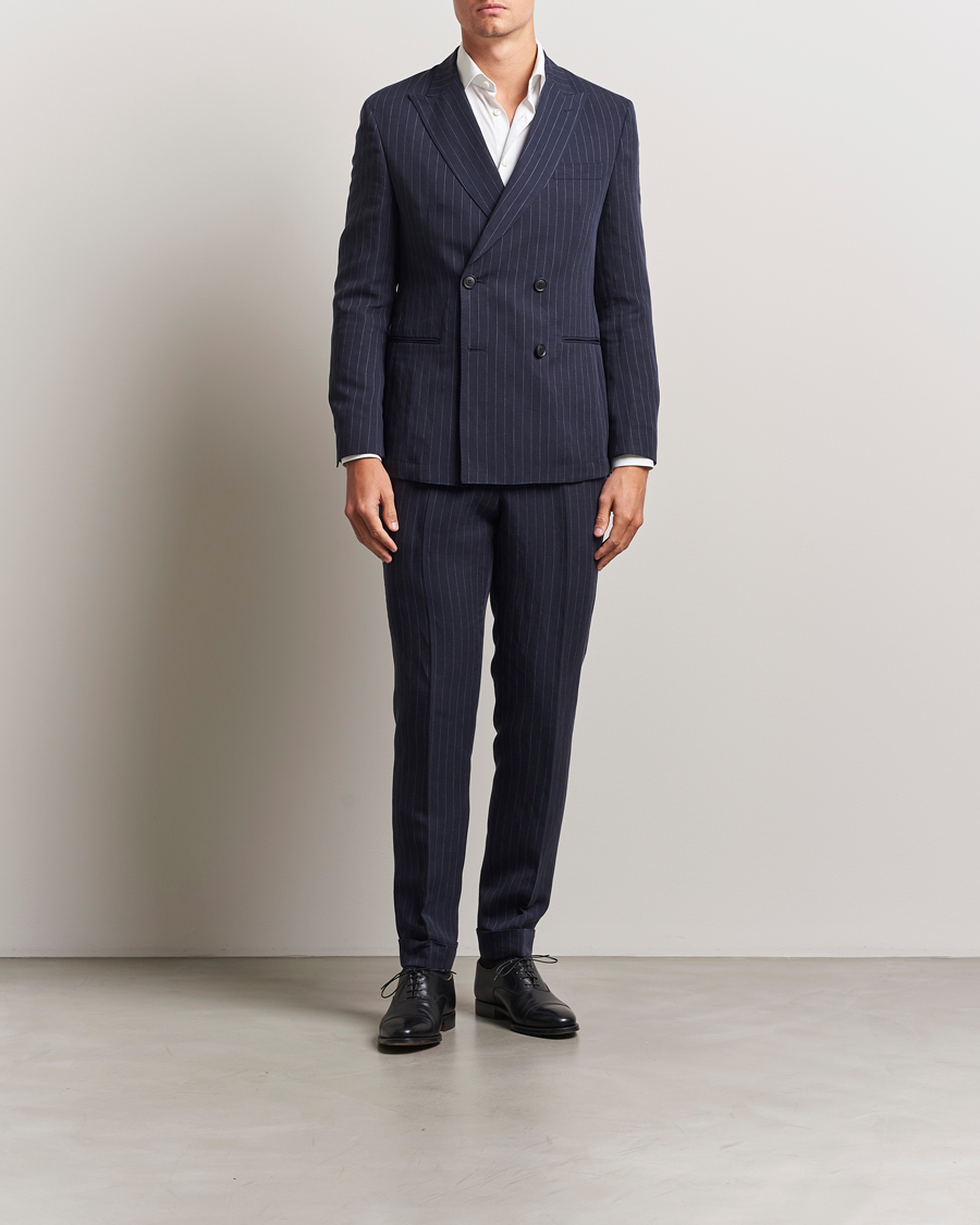 Herr | Kostymer | BOSS BLACK | Huge Double Breasted Pinstriped Suit Dark Blue