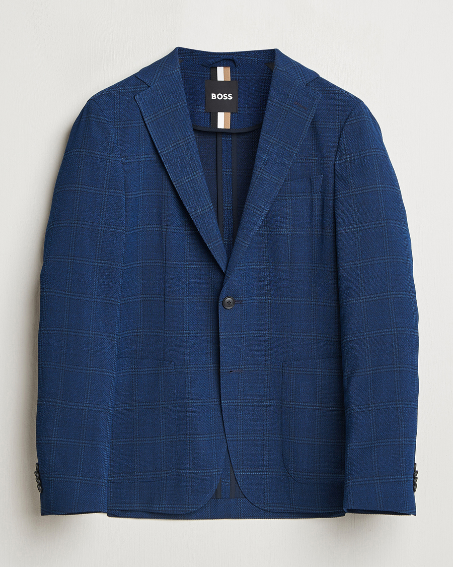 Herr | Kavajer | BOSS BLACK | Hanry Wool Checked Blazer Dark Blue