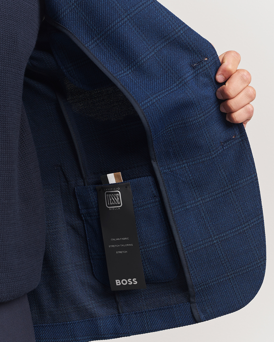 Herr | Kavajer | BOSS BLACK | Hanry Wool Checked Blazer Dark Blue
