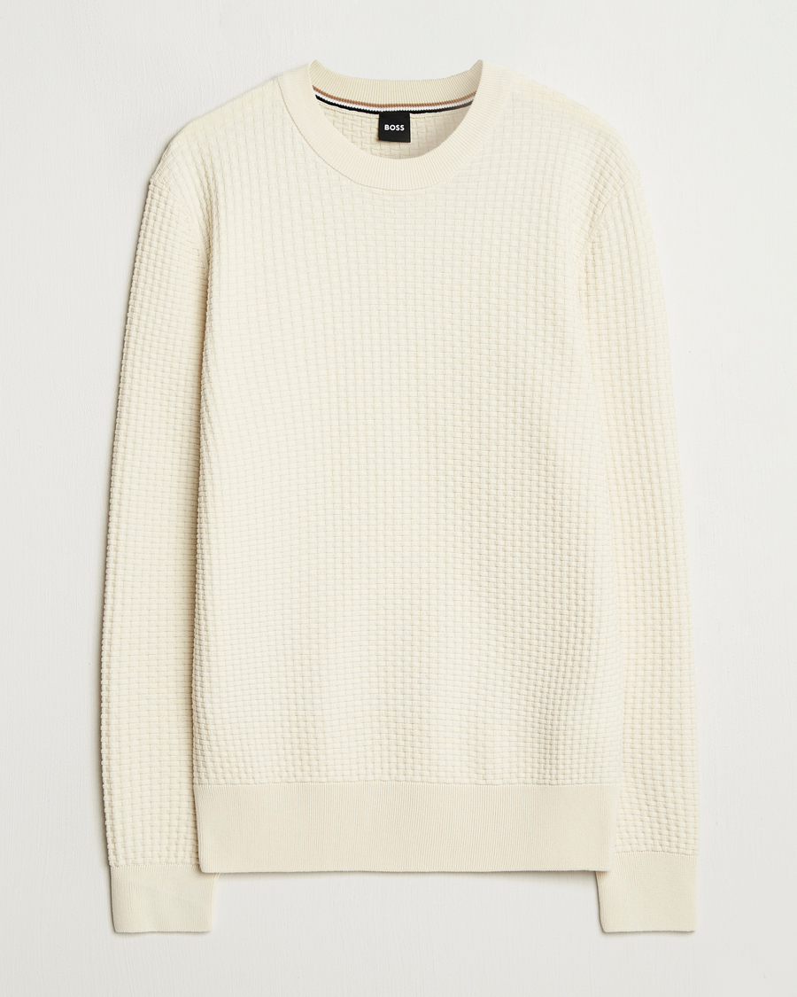 Herr | Tröjor | BOSS BLACK | Imberto Structured Knitted Sweater Open White