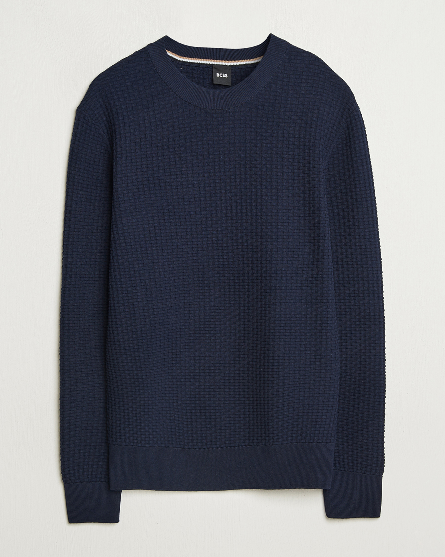 Herr | Tröjor | BOSS BLACK | Imberto Structured Knitted Sweater Dark Blue