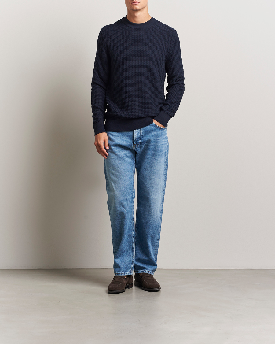 Herr | Tröjor | BOSS BLACK | Imberto Structured Knitted Sweater Dark Blue