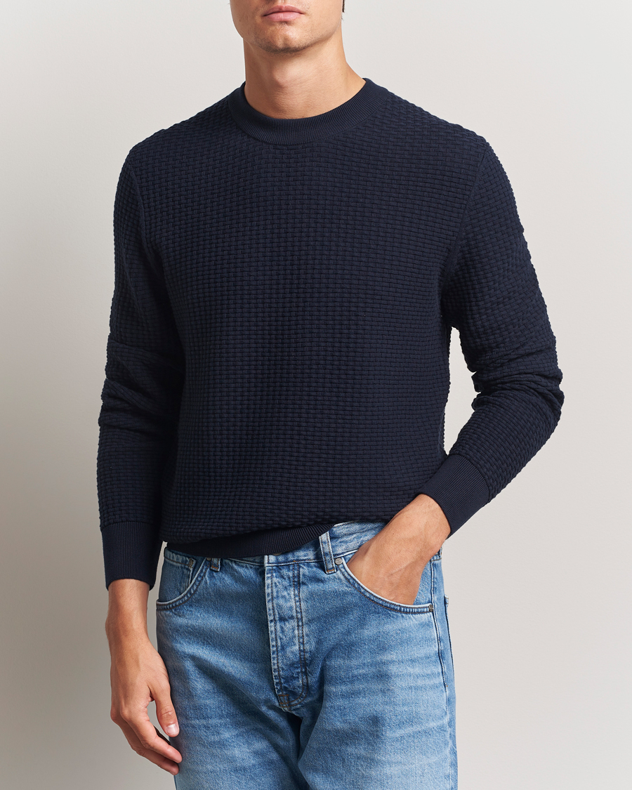 Herr | Tröjor | BOSS BLACK | Imberto Structured Knitted Sweater Dark Blue