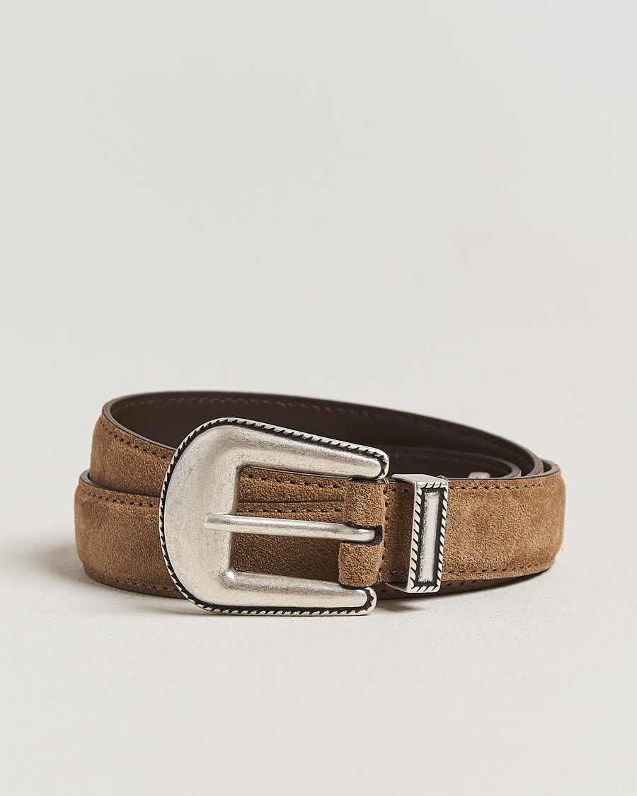 Herr | Bälten | Anderson's | Western Suede Belt 2,5 cm Taupe