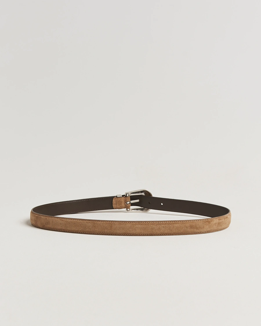 Herr | Bälten | Anderson's | Western Suede Belt 2,5 cm Taupe
