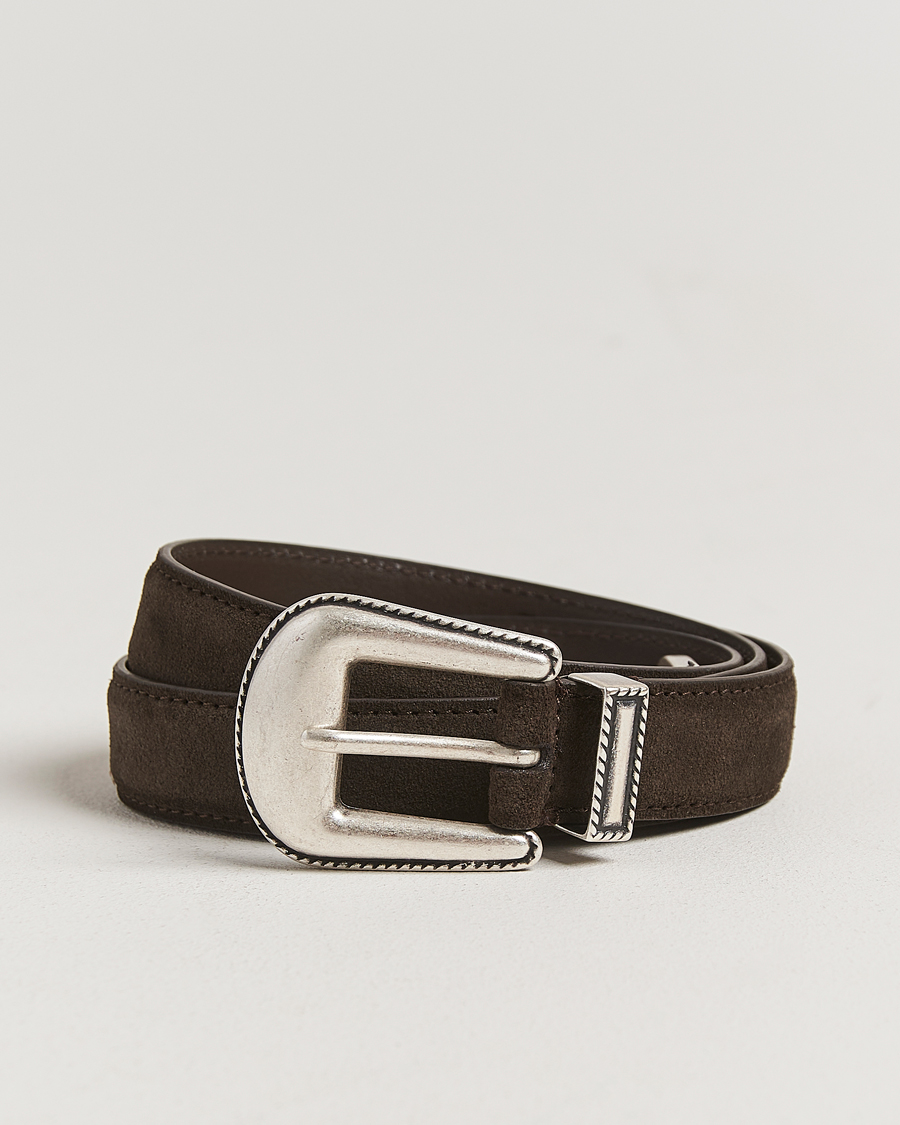 Herr | Bälten | Anderson's | Western Suede Belt 2,5 cm Dark Brown