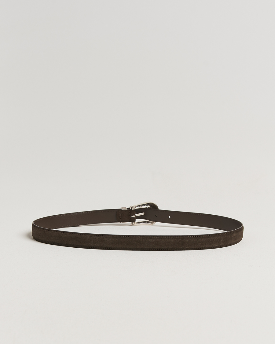 Herr | Bälten | Anderson's | Western Suede Belt 2,5 cm Dark Brown