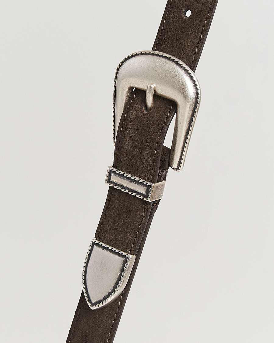 Herr | Bälten | Anderson's | Western Suede Belt 2,5 cm Dark Brown