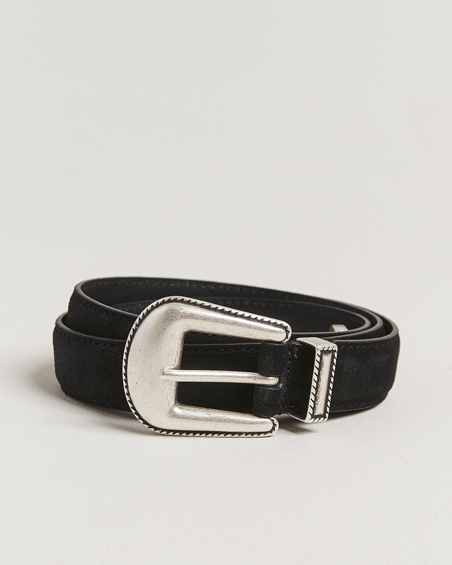 Herr | Bälten | Anderson's | Western Suede Belt 2,5 cm Black