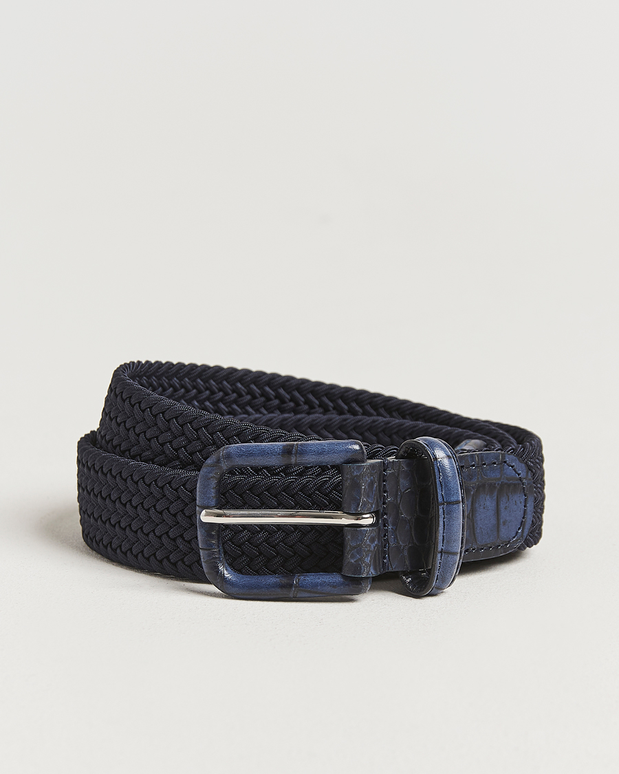 Herr | Bälten | Anderson's | Stretch Woven Leather Buckle 3 cm Belt Navy