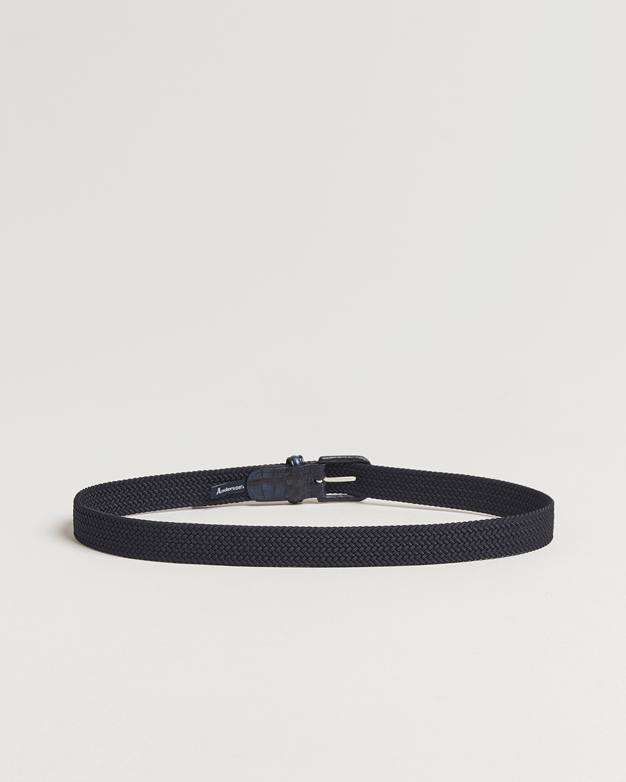 Herr | Bälten | Anderson's | Stretch Woven Leather Buckle 3 cm Belt Navy