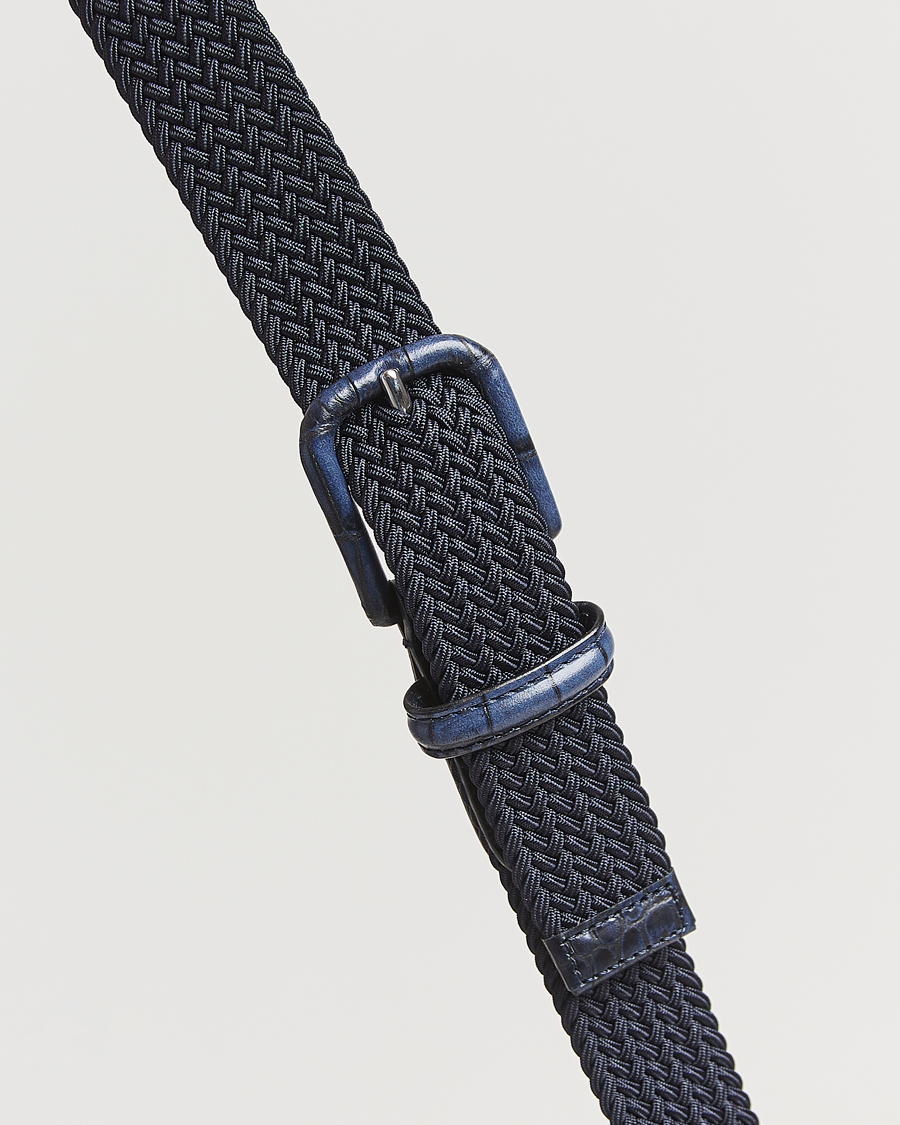Herr | Bälten | Anderson's | Stretch Woven Leather Buckle 3 cm Belt Navy