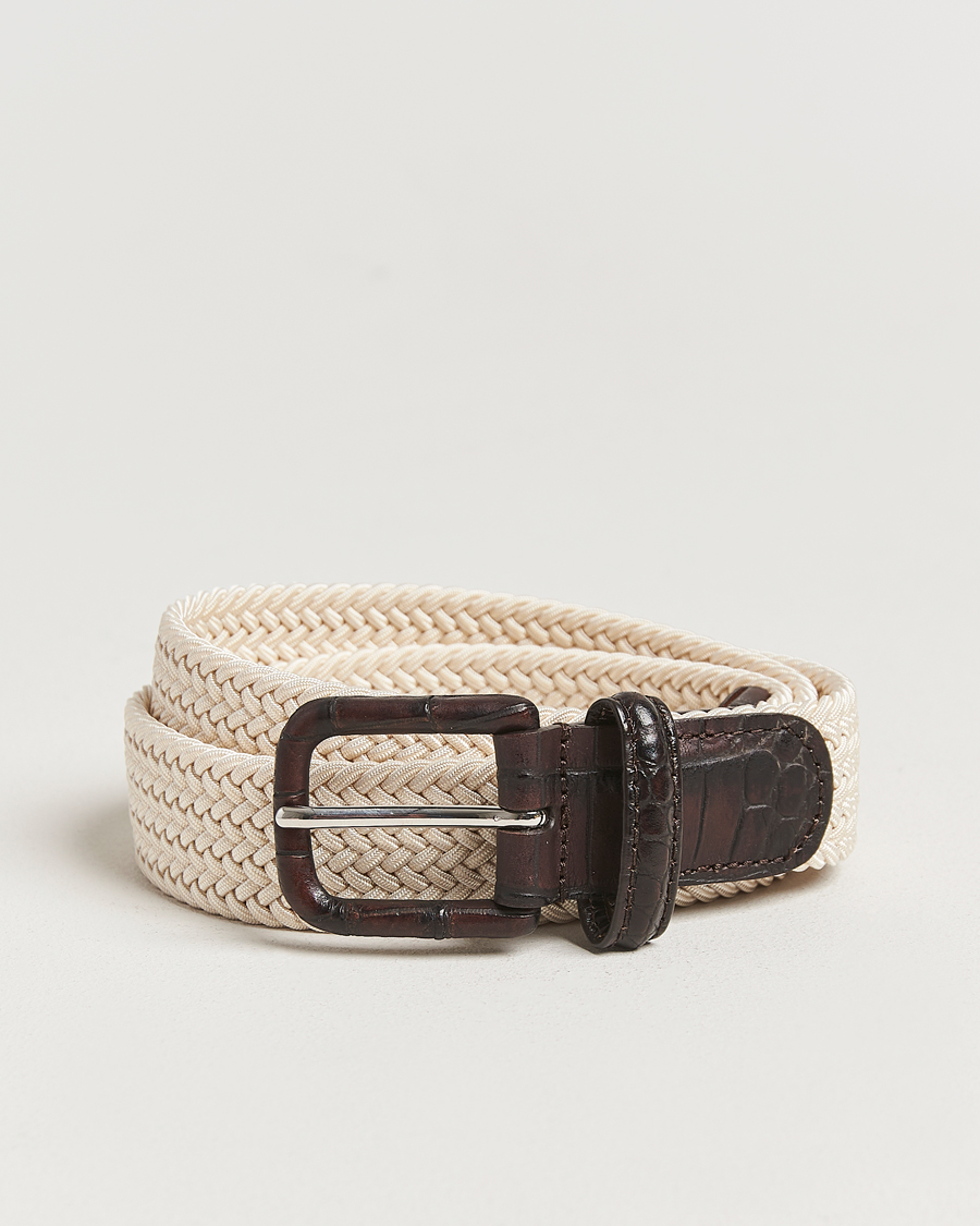 Herr | Bälten | Anderson's | Stretch Woven Leather Buckle 3 cm Belt Off White