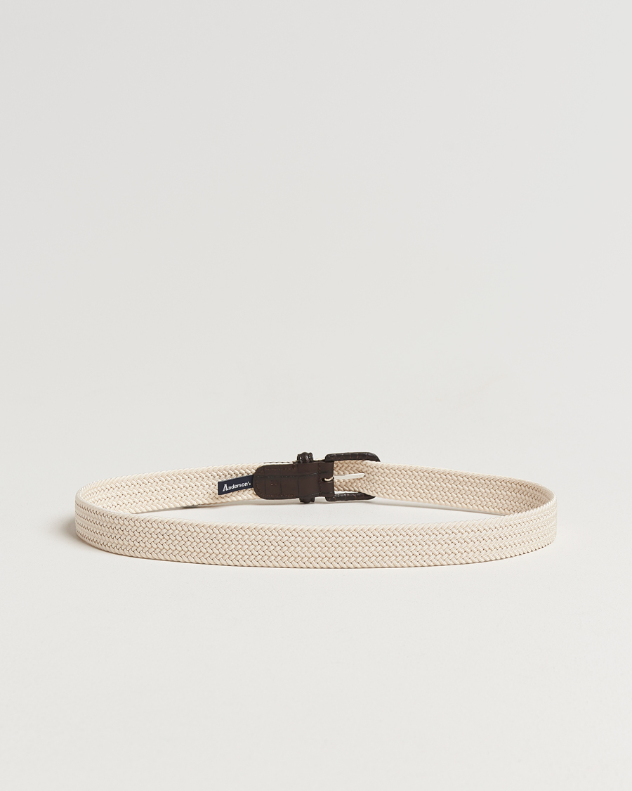 Herr | Bälten | Anderson's | Stretch Woven Leather Buckle 3 cm Belt Off White