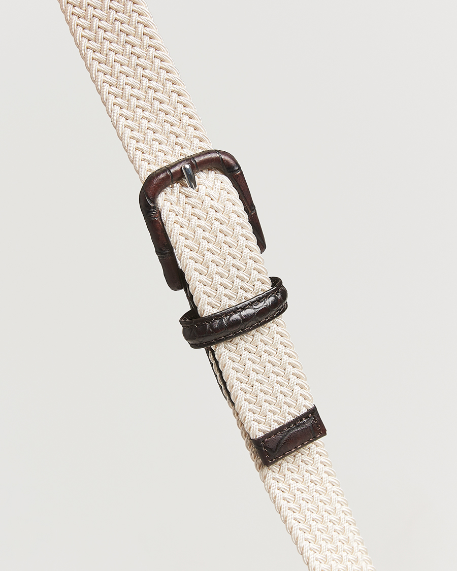 Herr | Bälten | Anderson's | Stretch Woven Leather Buckle 3 cm Belt Off White