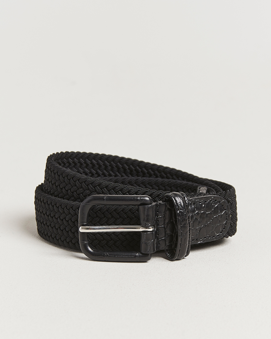 Herr | Bälten | Anderson's | Stretch Woven Leather Buckle 3 cm Belt Black