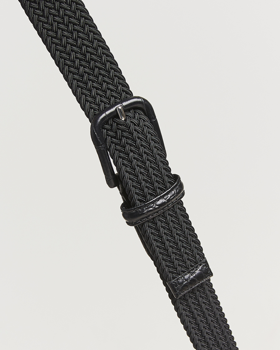 Herr | Bälten | Anderson's | Stretch Woven Leather Buckle 3 cm Belt Black