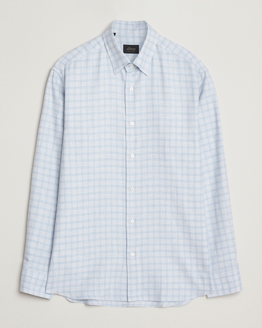 Herr | Skjortor | Brioni | Check Flannel Shirt Light Blue