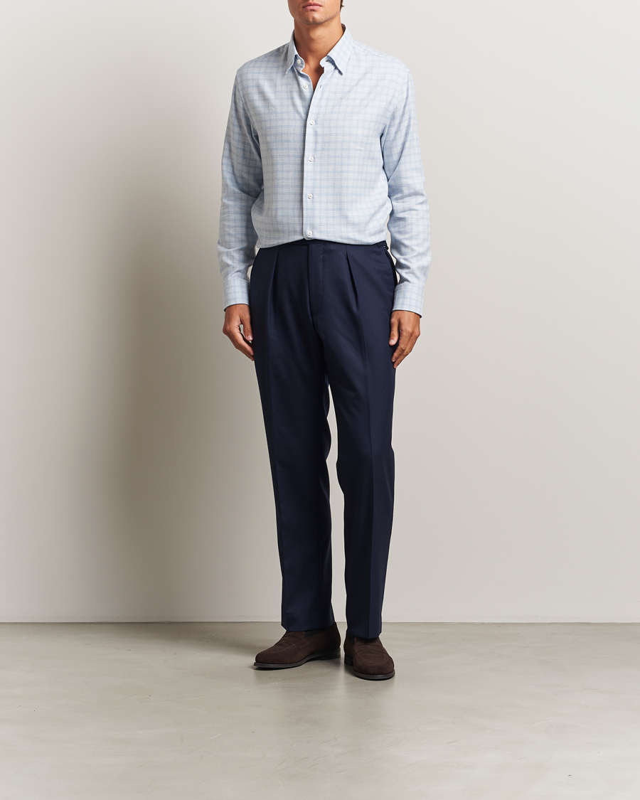 Herr | Skjortor | Brioni | Check Flannel Shirt Light Blue