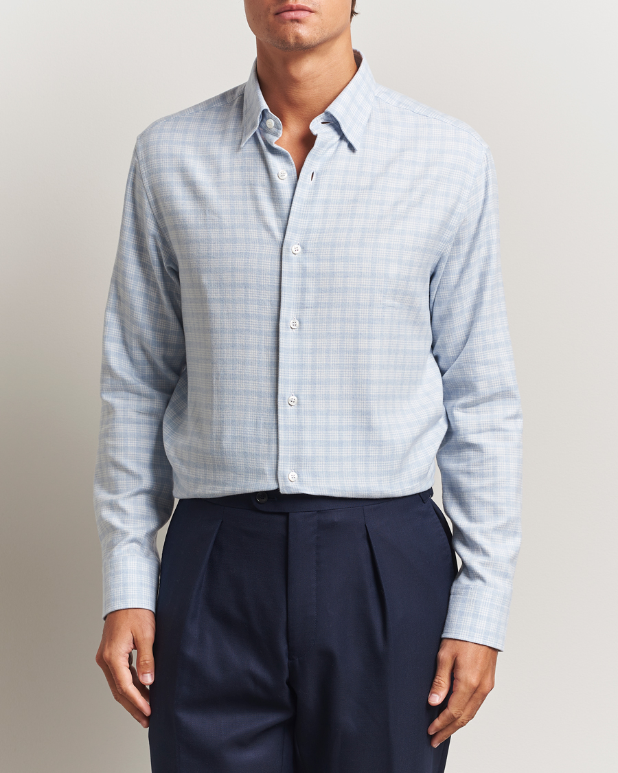 Herr | Skjortor | Brioni | Check Flannel Shirt Light Blue