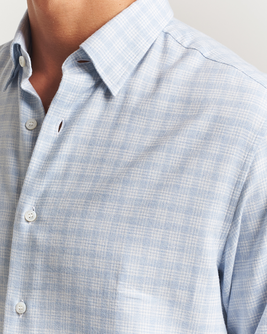 Herr | Skjortor | Brioni | Check Flannel Shirt Light Blue