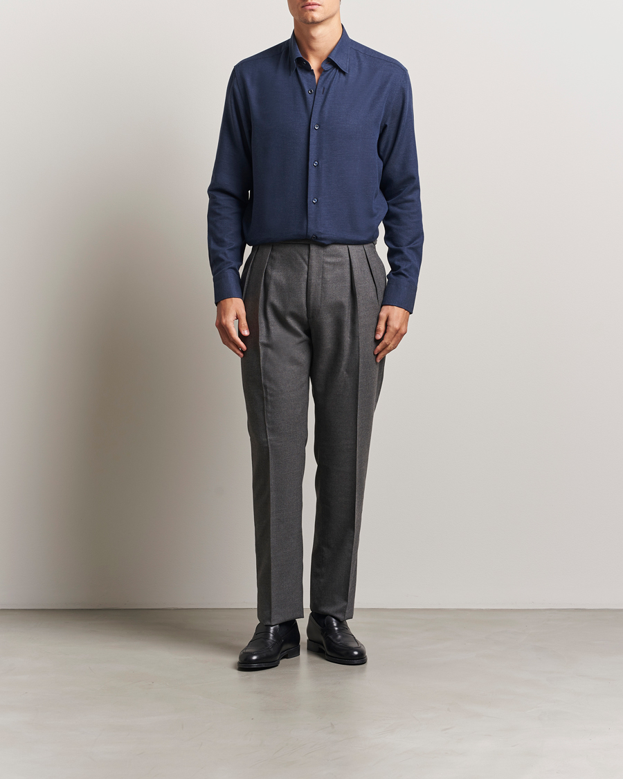 Herr | Skjortor | Brioni | Cotton/Cashmere Flannel Shirt Navy