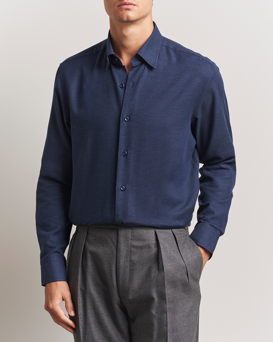 Herr | Skjortor | Brioni | Cotton/Cashmere Flannel Shirt Navy