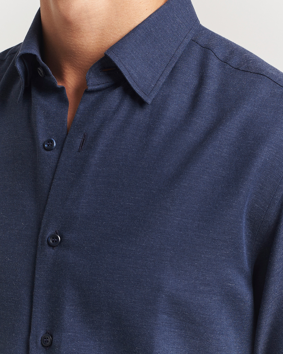 Herr | Skjortor | Brioni | Cotton/Cashmere Flannel Shirt Navy