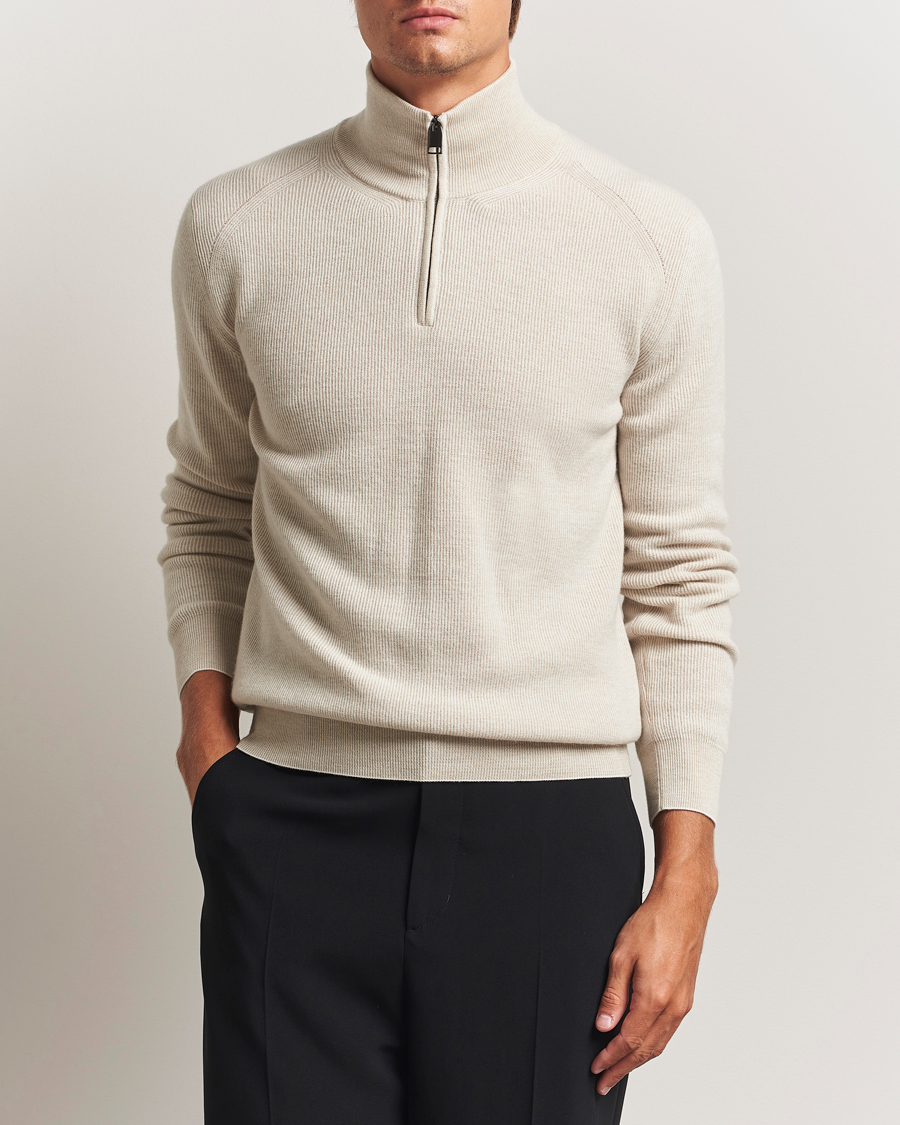 Herr | Tröjor | Brioni | Cashmere Rib Half Zip Beige
