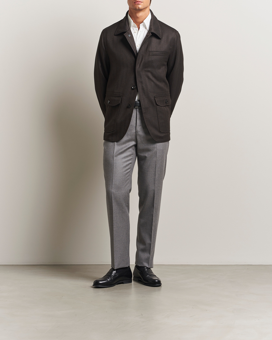 Herr | Jackor | Brioni | Herringbone Hunting Jacket Dark Brown