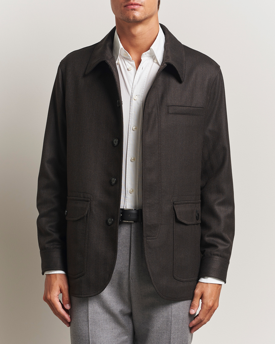 Herr | Jackor | Brioni | Herringbone Hunting Jacket Dark Brown