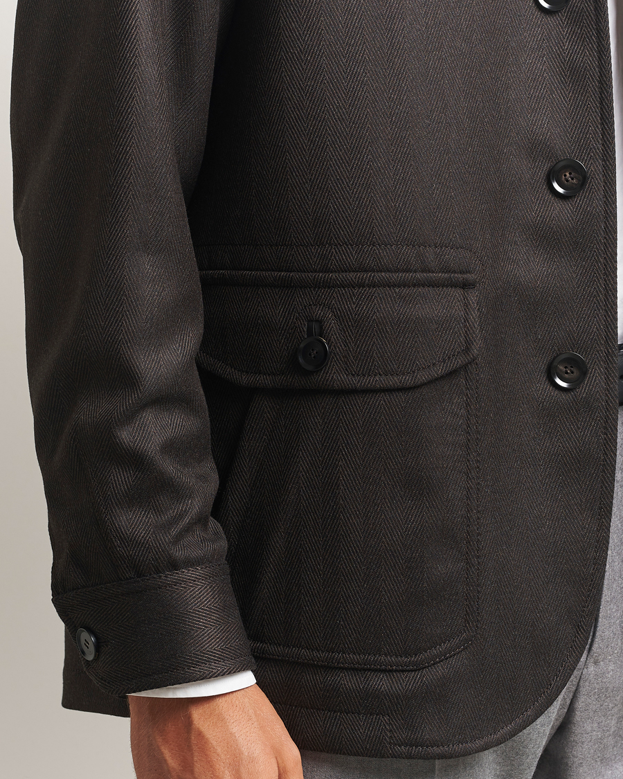 Herr | Jackor | Brioni | Herringbone Hunting Jacket Dark Brown