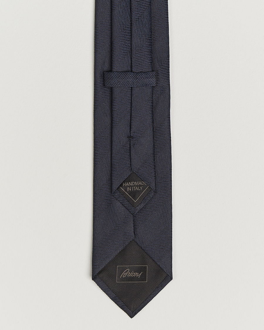 Herr | Slipsar | Brioni | Herringbone Silk Tie Navy