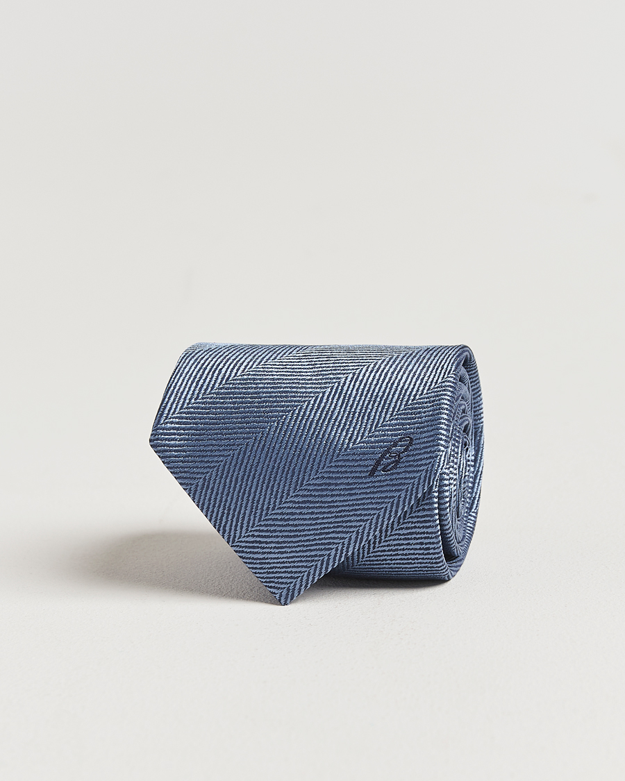 Herr | Slipsar | Brioni | Herringbone Silk Tie Light Blue