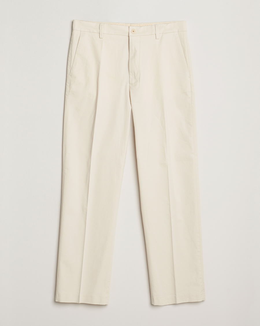 Herr | Byxor | NN07 | Paw Cotton/Lyocell Pleated Trousers Ivory