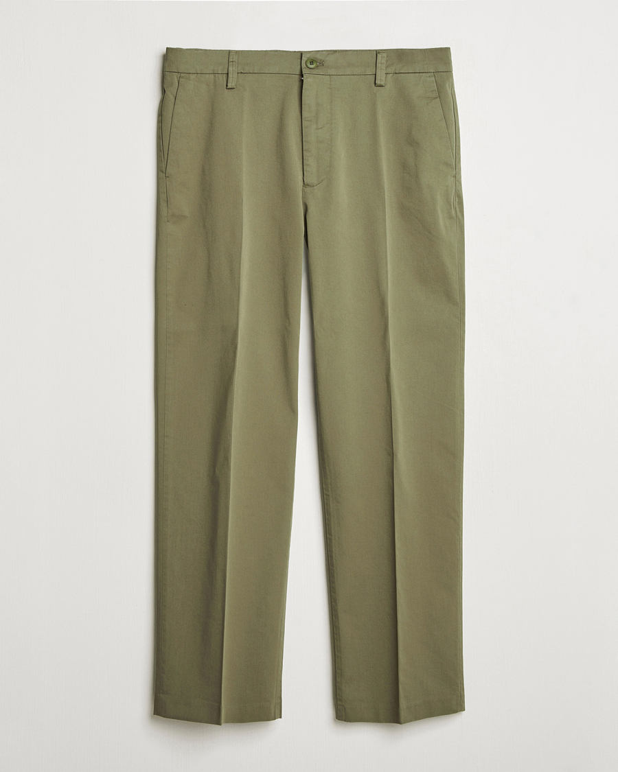Herr | Byxor | NN07 | Paw Cotton/Lyocell Pleated Trousers Capers Green