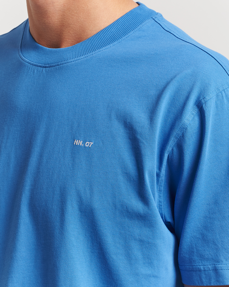Herr | T-Shirts | NN07 | Adam Logo Crew Neck T-Shirt Blue Quartz