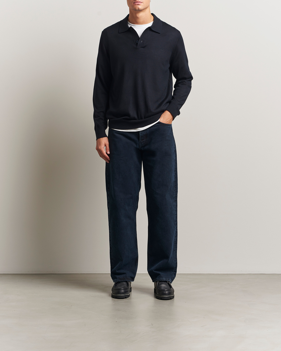Herr | Tröjor | NN07 | Serge Wool Knitted Polo Deep Navy
