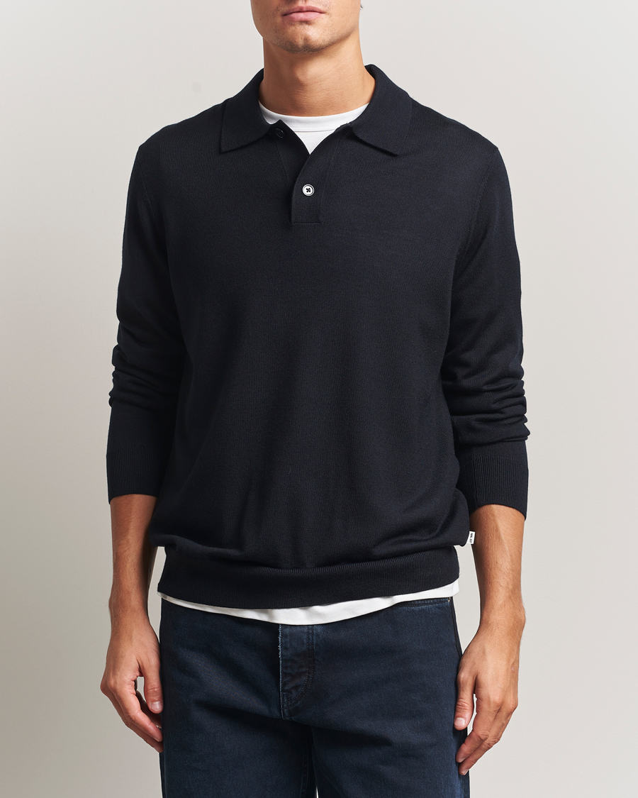 Herr | Tröjor | NN07 | Serge Wool Knitted Polo Deep Navy