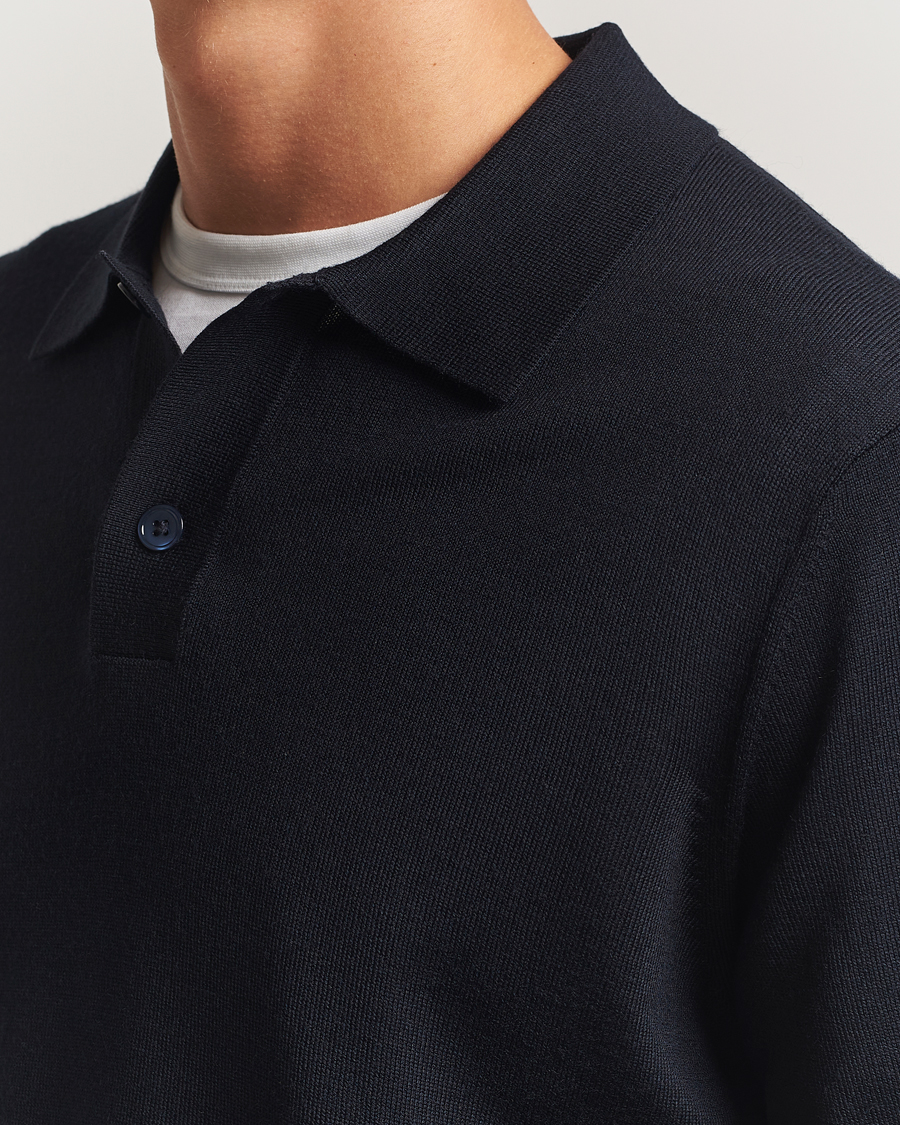 Herr | Tröjor | NN07 | Serge Wool Knitted Polo Deep Navy